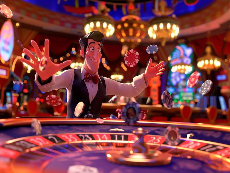 Live blackjack table with dealer and multiple player seats